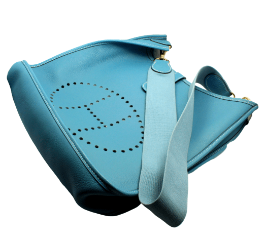 Authentic Hermes Evelyne GM Handbag in Blue Jean Clemence Leather - Luxury Tote for Women, Perfect for Work, Travel & Everyday Elegance