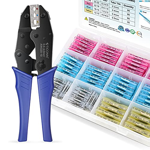 300 PCS Heat Shrink Butt Connectors Kit with Crimping Tool - Waterproof Electrical Wire Connectors for Automotive, Marine & Home Wiring Projects