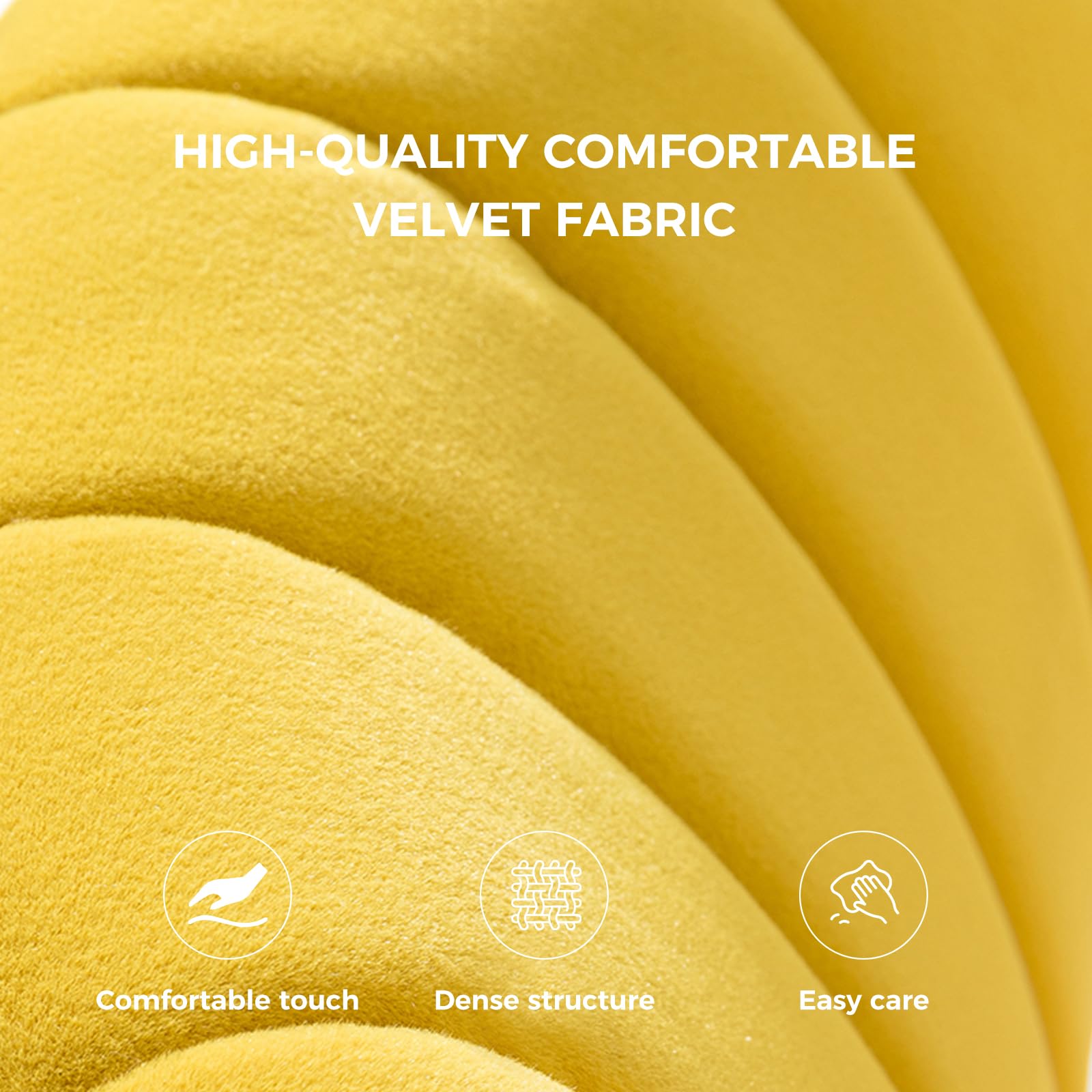 HULALA HOME Velvet Dining Chairs - Modern Small Armless Accent Chair with Gold Metal Legs, Upholstered Living Room Side Chair, Elegant Tufted Back Vanity Chair in Yellow | Perfect for Dining Room, Bedroom, Home Office & Makeup Area