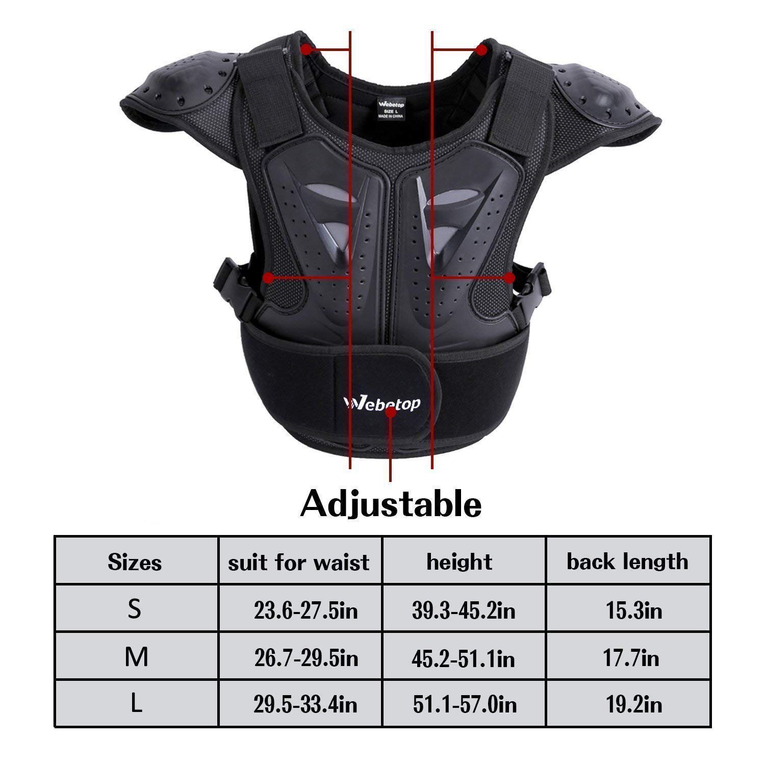 Webetop Dirt Bike Body Armor Vest - Chest & Spine Protector for Kids & Adults (Size L) - Impact Protection for Dirt Biking, Motocross, ATV Riding & Snow Skiing