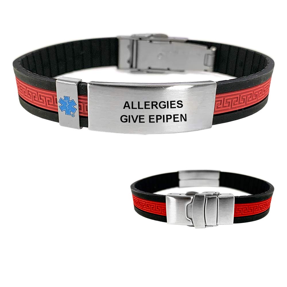 Epipen UltraSlim Designer Medical Alert ID Bracelet for Allergies - Stylish & Lightweight Emergency Allergy Bracelet for Kids & Adults - Perfect for Outdoor Activities, Travel & Daily Wear