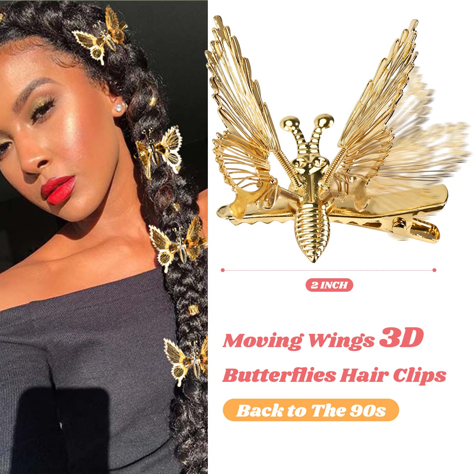 SANNIDHI® 8Pcs Butterfly Hair Clips for Women - Stylish Metal Hair Barrettes with Flapping Wings, Hair Styling Clips for Girls (Gold & Silver) - Perfect for Parties, Weddings & Everyday Hair Accessories