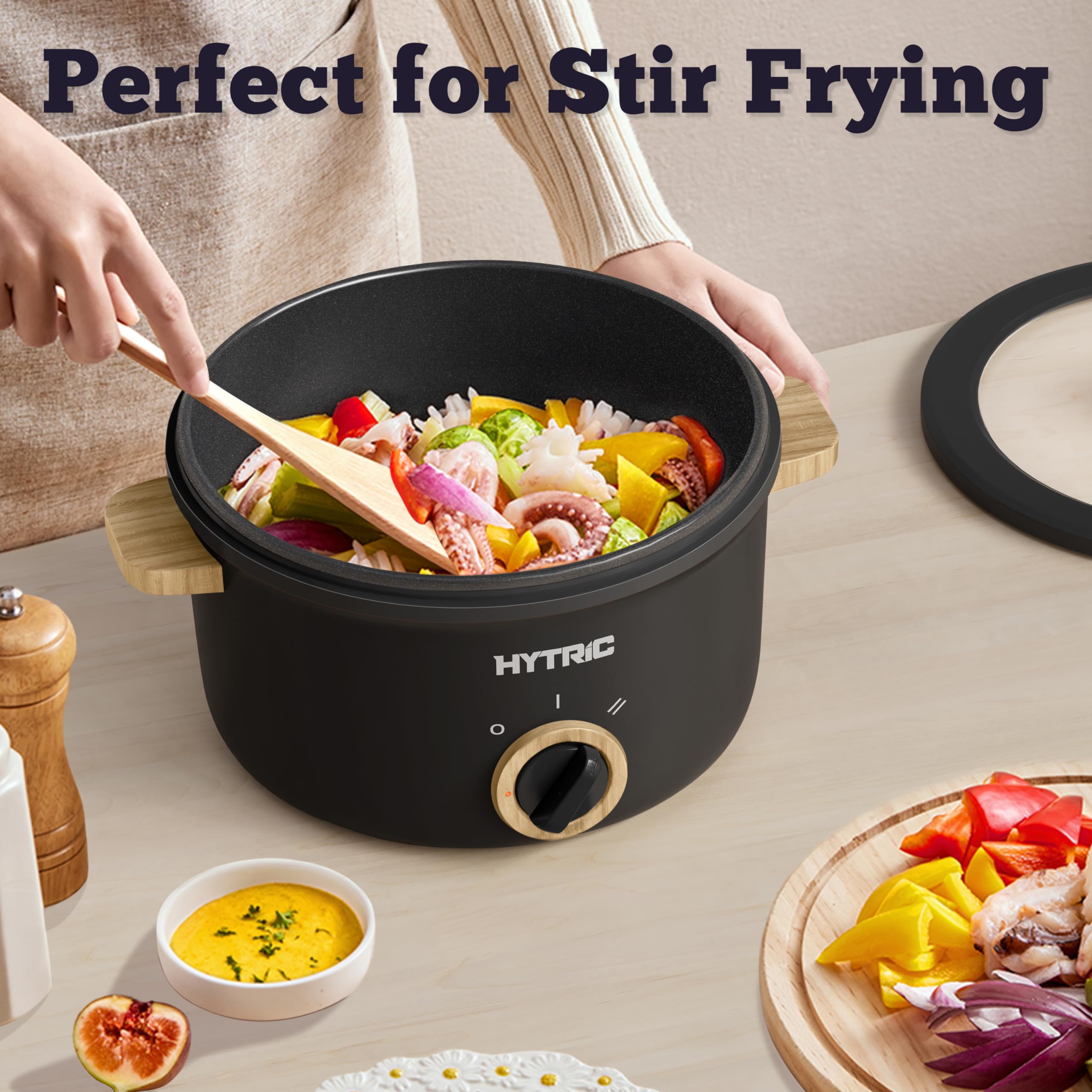 Hytric 2.5L Electric Hot Pot with Non-Stick Coating - Portable Multi-Functional Cooker for Stir Fry, Steak, Noodles & Soup - Perfect for Dorm, Office, Travel & Small Space Cooking (Black)
