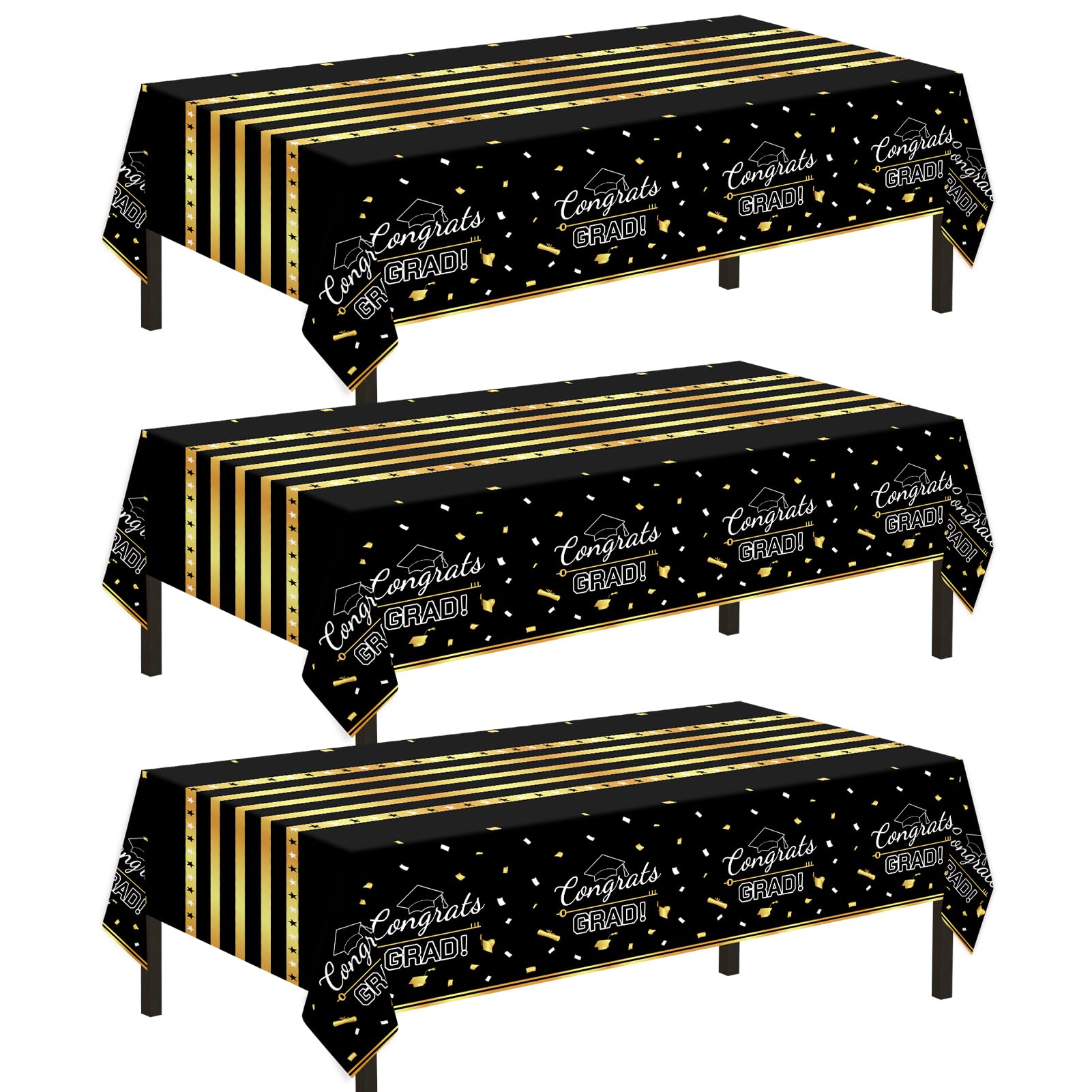 Childom 3 Pack Black and Gold Graduation Tablecloth 54