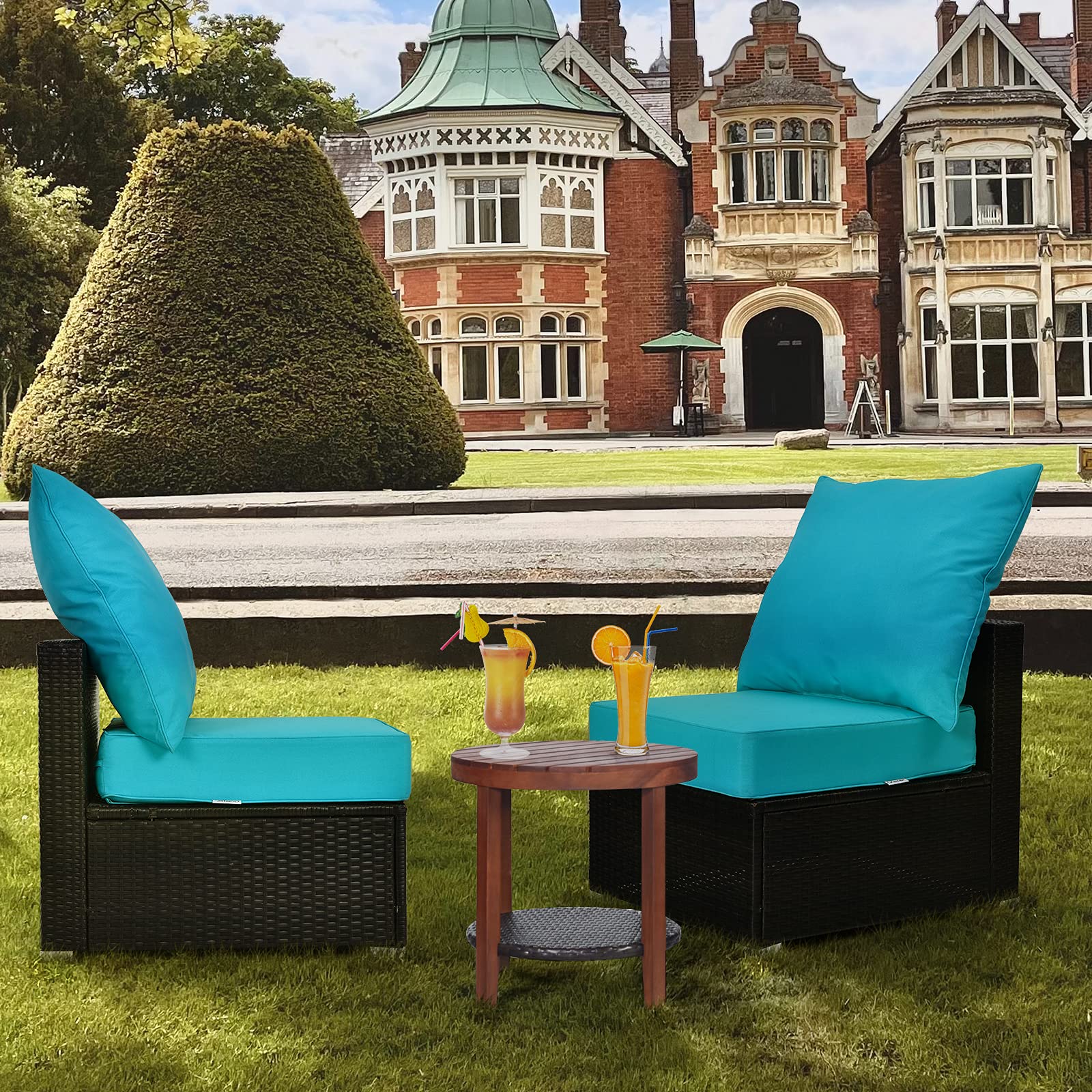 Giantex 6-Inch Thick Waterproof Outdoor Patio Cushion Set with Deep Seat & Back Cushions, Pillow & Ties - Replacement Cushions for Patio Furniture, Indoor/Outdoor Floor Cushions - Perfect for Garden, Poolside & Living Room Relaxation