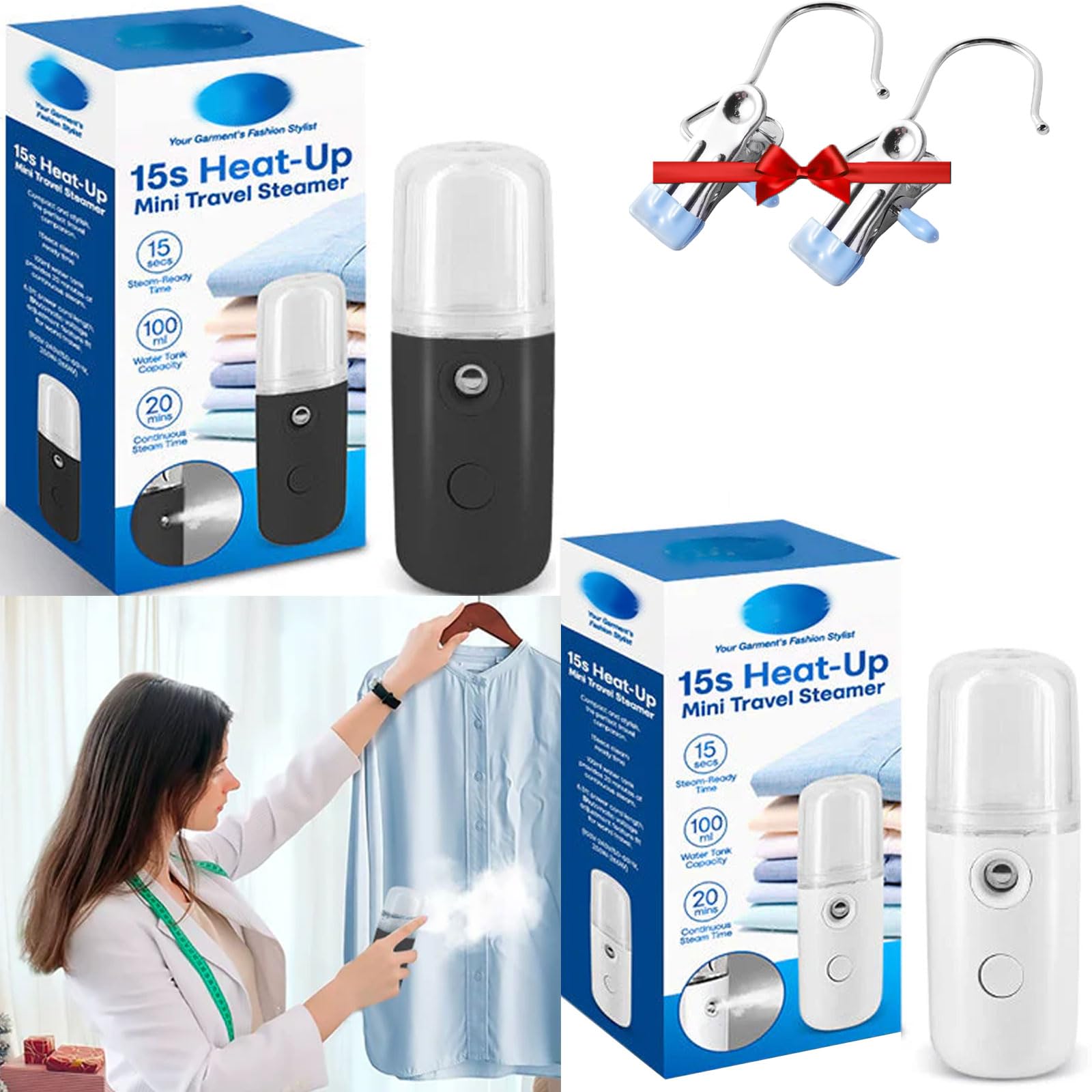 Easy Care Sunshine 15s Heat Up Mini Travel Steamer - Portable Handheld Steamer for Clothes, Wrinkles & Fabrics - Perfect for Travel, Business Trips & Home Use (MIX*2*A)