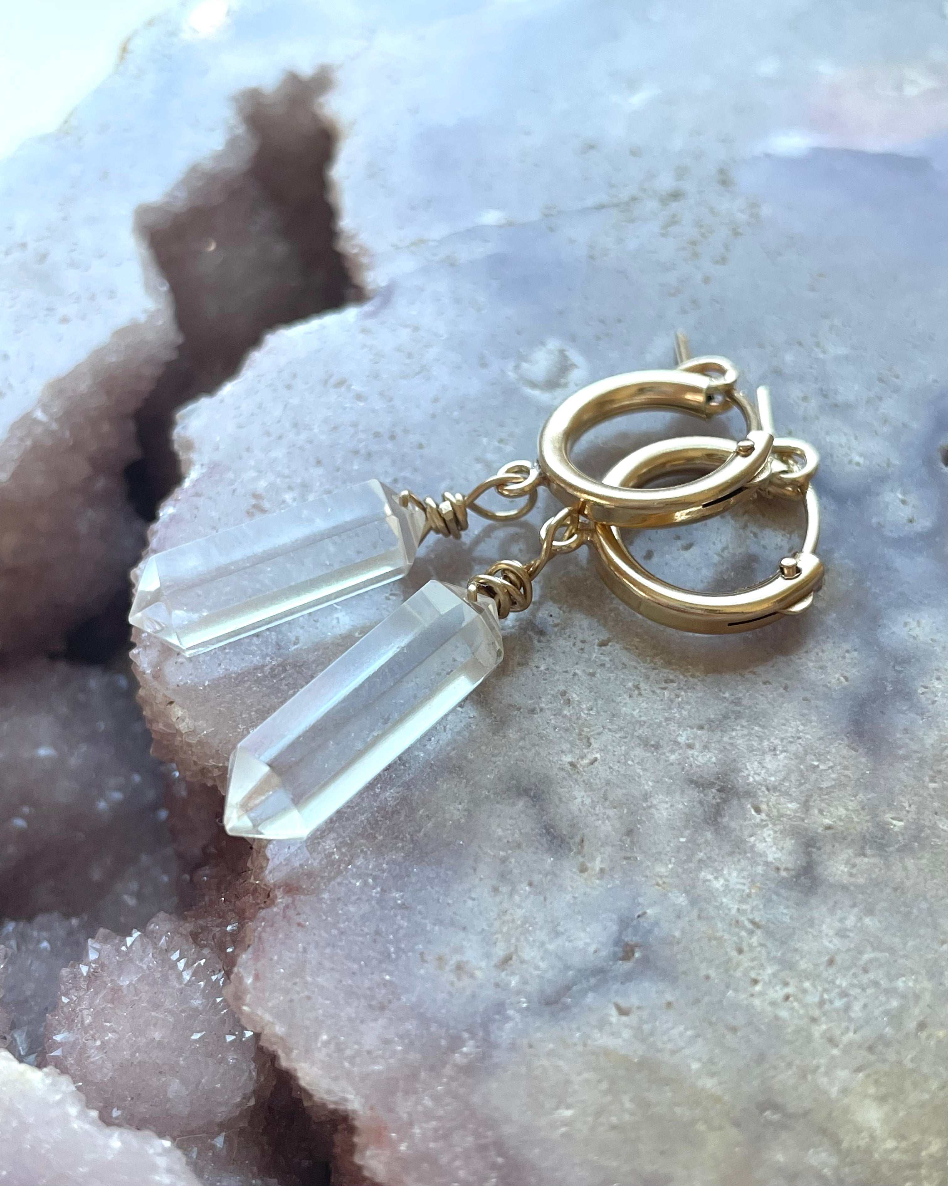 14K Gold Filled Tiny Crystal Clear Quartz Huggie Earrings - Dainty Everyday Hoop Earrings for Women, Perfect for Work, Date Night & Special Occasions