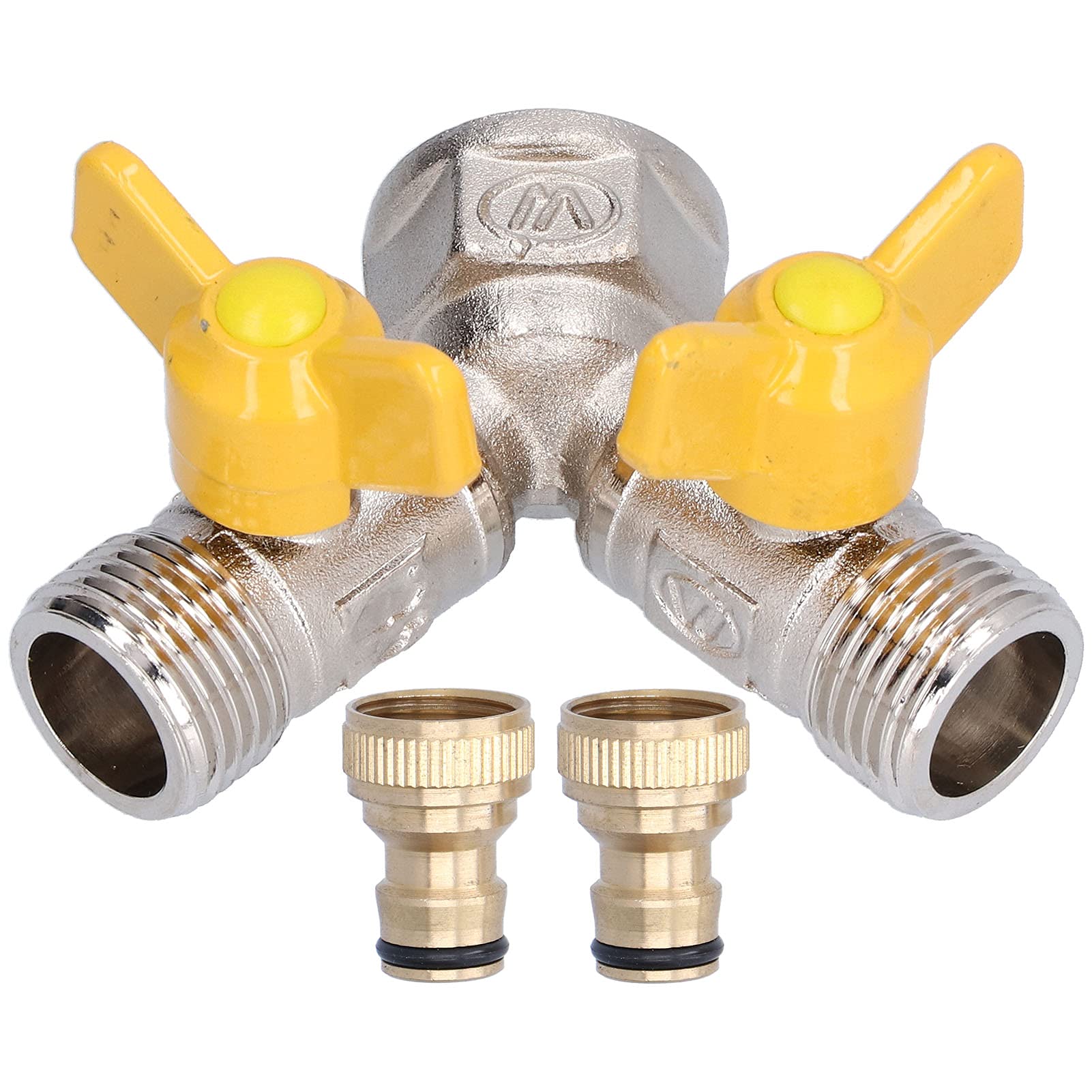 Garden Hose Splitter - Y-Shaped Brass Valve Connector with Nipple Adapter for Outdoor Watering, Lawn Irrigation & Car Washing | Heavy Duty Splitter for Multiple Hose Connections