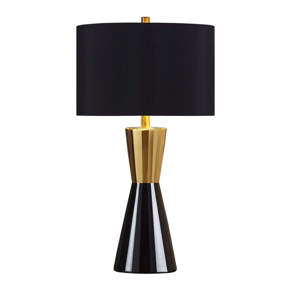 YUANFLQ E27 Edison Bulb Table Lamp - Mid-Century Modern Ceramic Nightstand & Desk Lamp in Black, European Style with Fabric Shade - Perfect for Living Room, Bedroom, or Office Decor