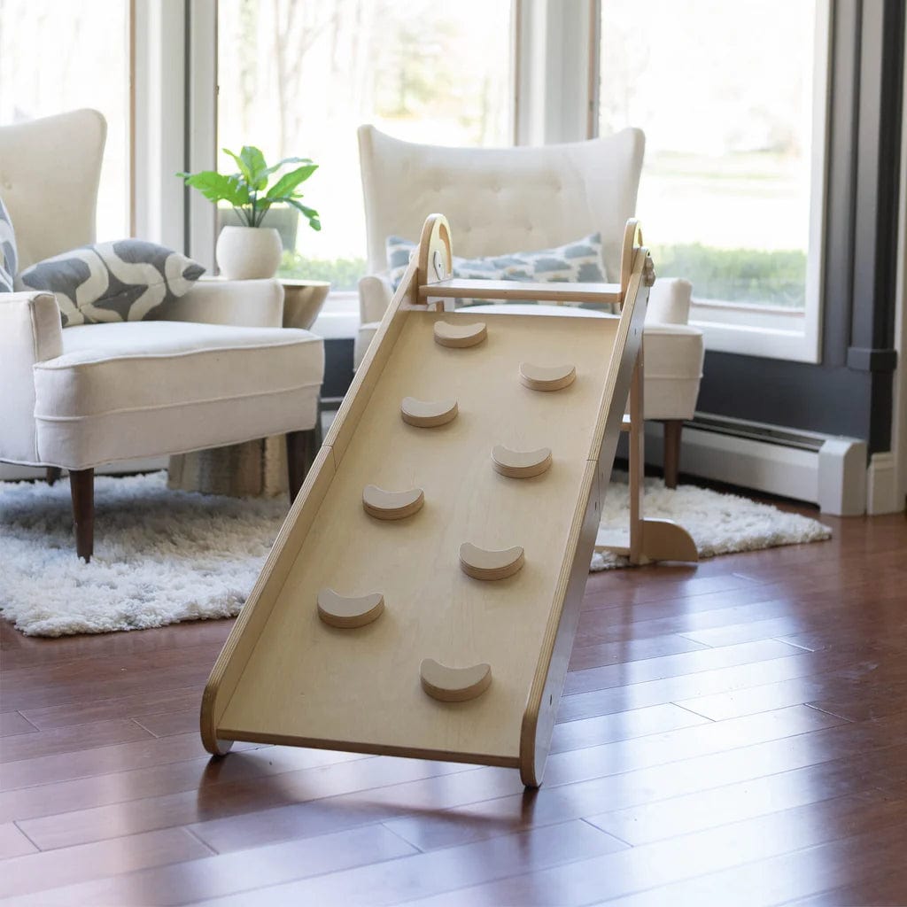 Little Partner 2-in-1 Folding Learn 'N Slide Natural Wood Toddler Slide & Climbing Toy - Perfect for Indoor Playroom & Backyard Fun
