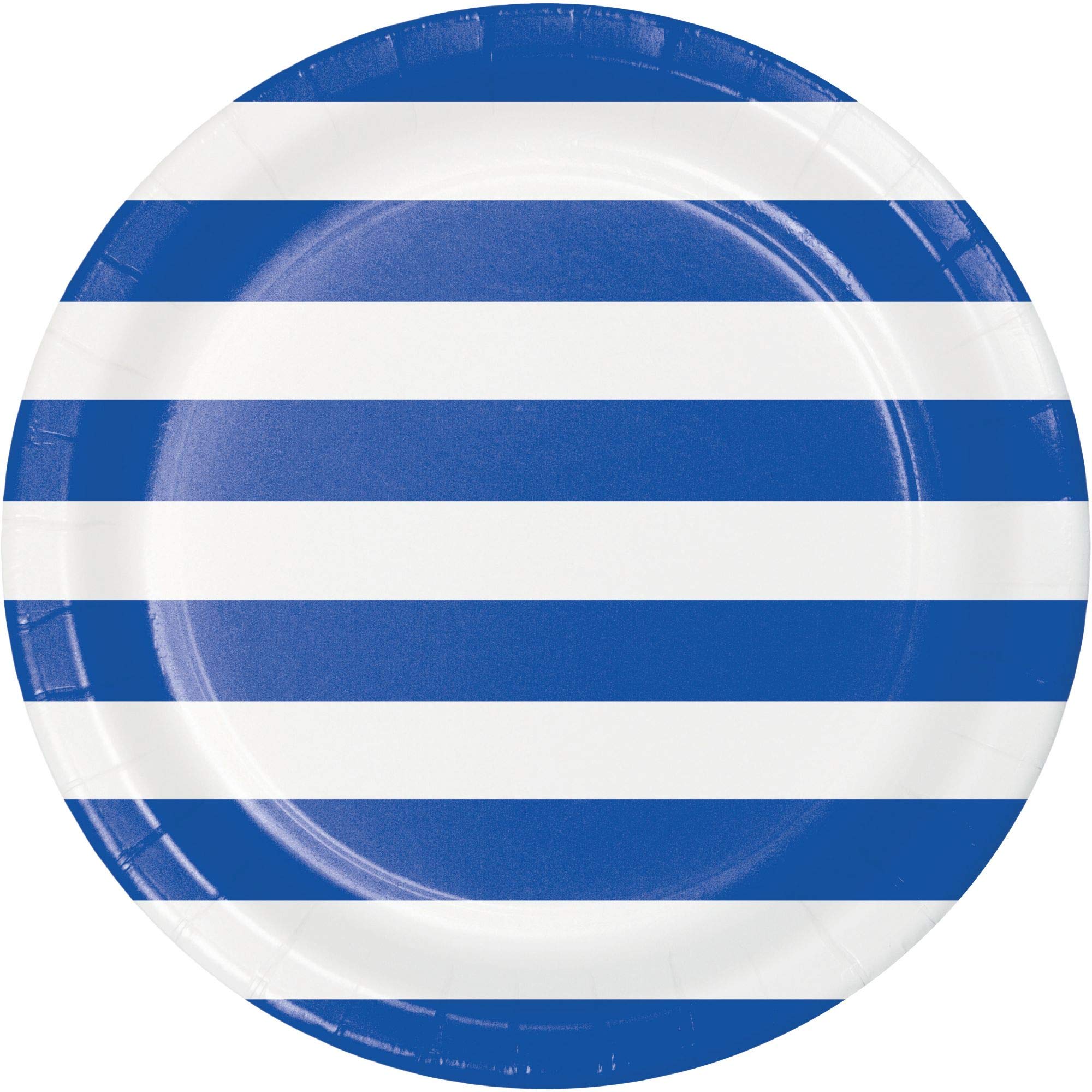 96 Pack Blue and White Striped Cobalt Paper Plates 8.75 Inch - Elegant Dinner Party, Picnic, and BBQ Disposable Tableware for Outdoor Events