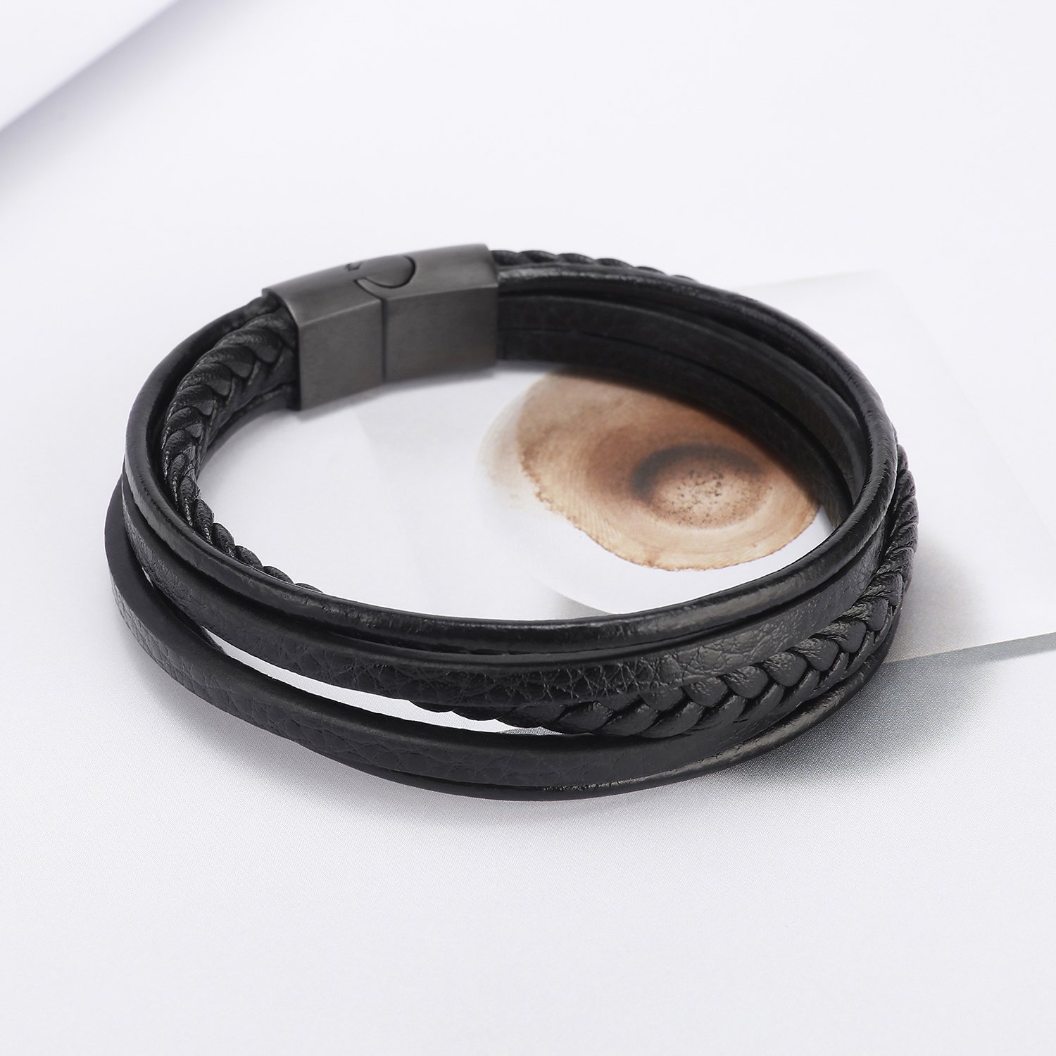 Murtoo Men's Leather Bracelet with Clasp - Genuine Cowhide Multi-Layer Braided Wristband for Men | Perfect for Casual Wear, Gifts & Outdoor Adventures