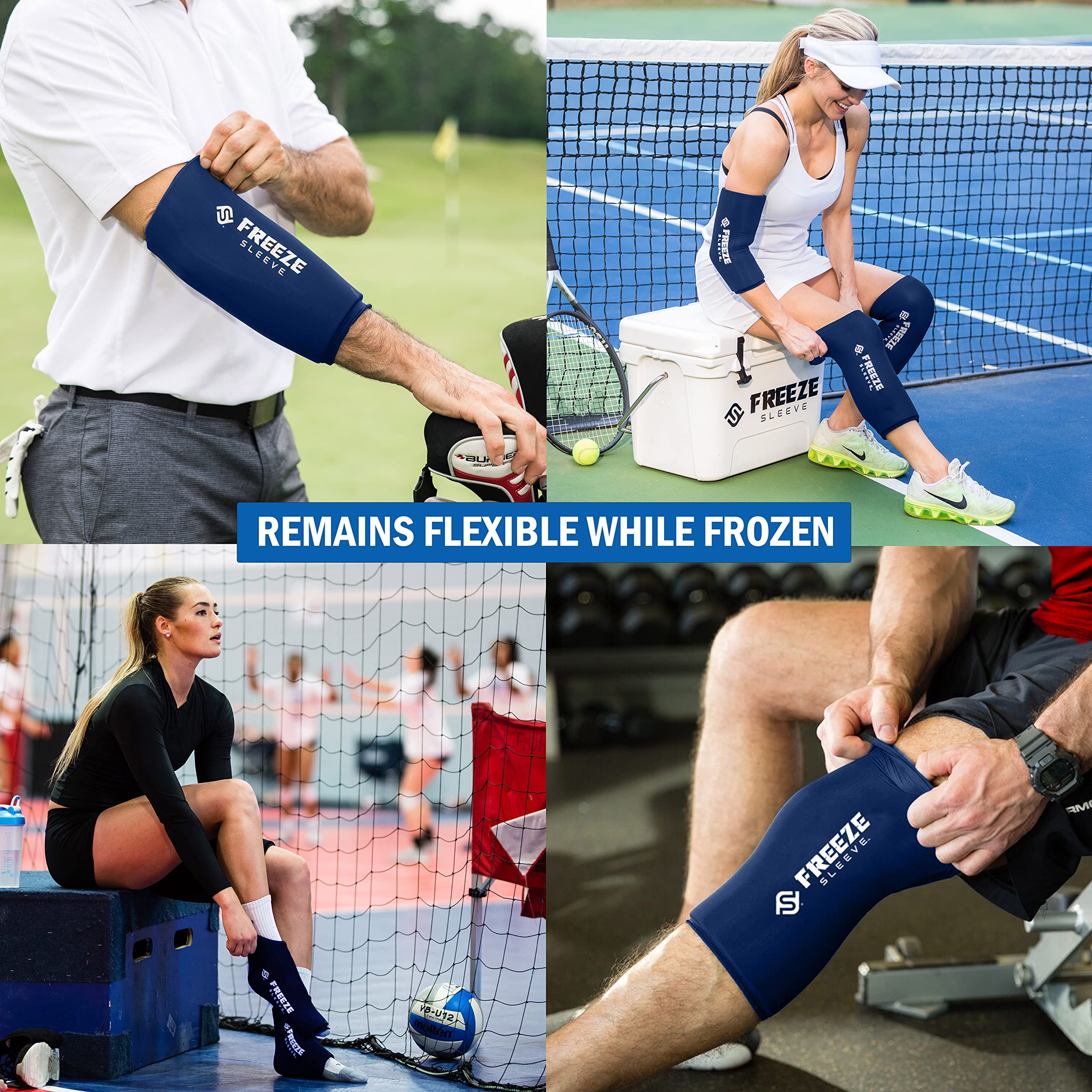 FreezeSleeve Reusable Hot Cold Therapy Wrap - Flexible Gel Ice Pack for Knee, Elbow, Ankle & Wrist Pain Relief - Adjustable Compression Sleeve with 360° Coverage (Medium, Navy Blue) - Perfect for Sports Injuries, Arthritis & Post-Surgery Recovery