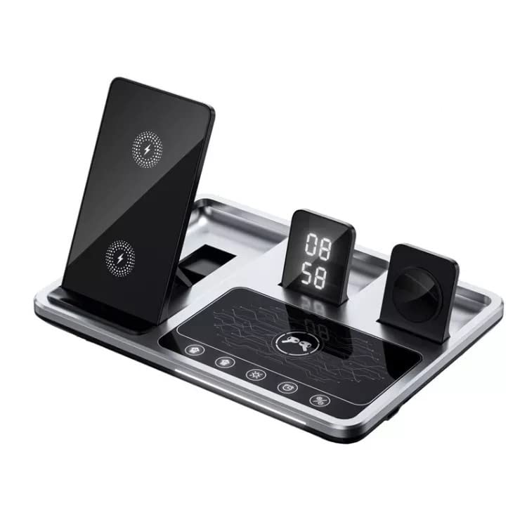 3-in-1 Wireless Charging Station for iPhone, Samsung & AirPods - Fast Charging Stand with Digital Clock & LED Display - Perfect for Bedside, Office & Travel Use