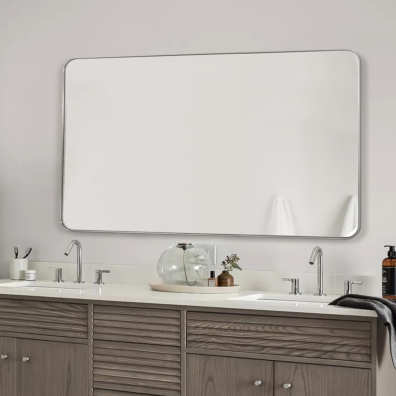Modern Metal Rectangular Bathroom Wall Mirror - Horizontal or Vertical Hanging - Perfect for Vanity, Powder Room & Small Space Decor