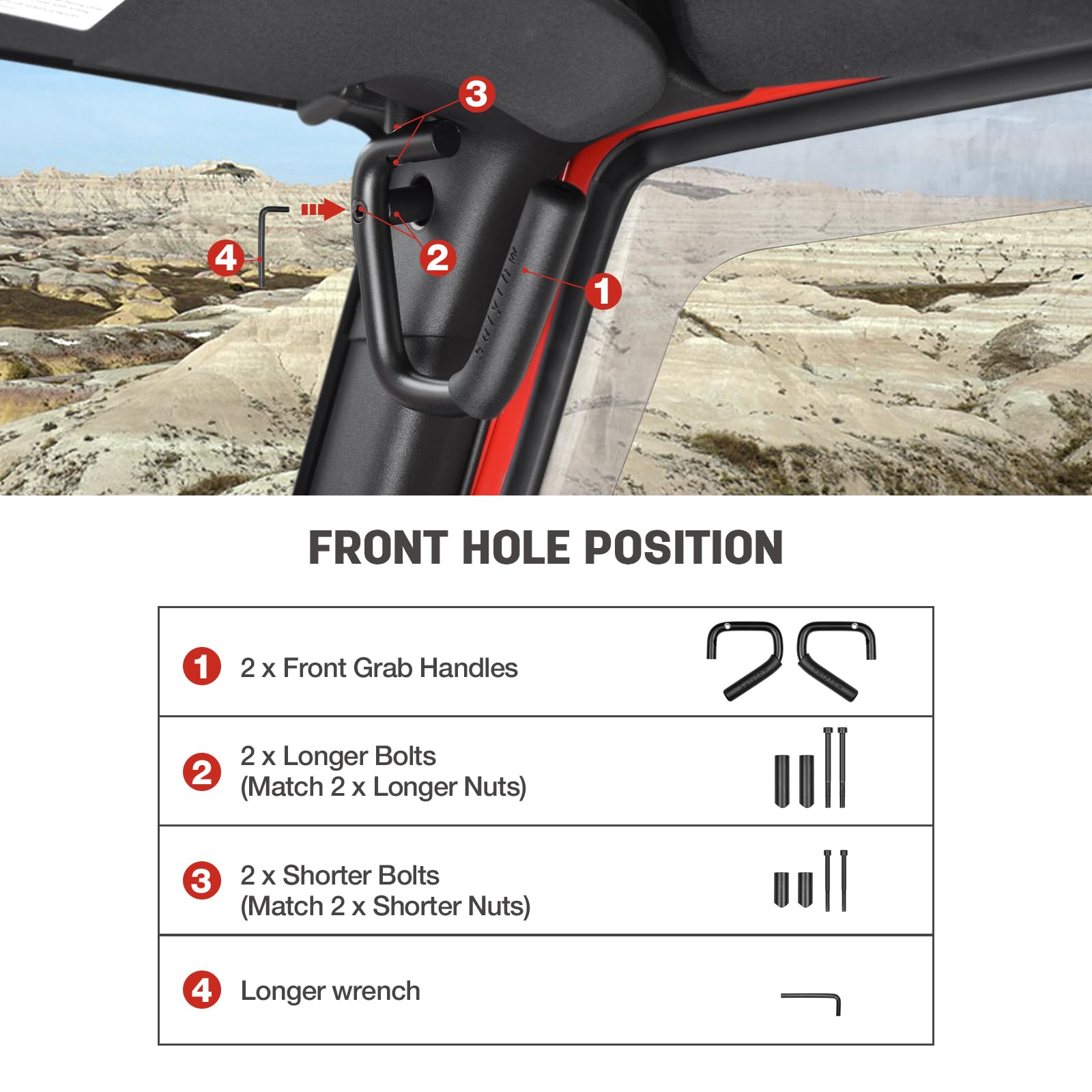 Black Aluminum Roll Bar Handles for 2007-2018 Jeep Wrangler JK JKU - Sunvisor Front Grab Handles (2 Pack) - Perfect for Off-Roading & Daily Driving in Jeep Wrangler Sports, Sahara, Freedom & Rubicon X Models