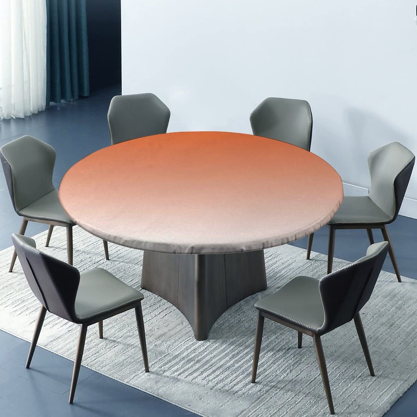 SongYi Ombre Fitted Round Tablecloth - Elastic Edge Waterproof Table Cover for 52 Inch Tables | Washable & Wipeable Fabric for Indoor/Outdoor Use - Perfect for Parties, Dining, and Outdoor Gatherings (Sandy Brown)