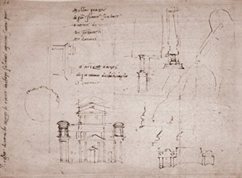 Michelangelo Buonarroti Architectural Facade Drawing Poster - 24x36 Inch Uffizi Gallery Florence Italy Art Print (1475-1564) - Perfect for Home Decor, Office & Art Classroom Inspiration