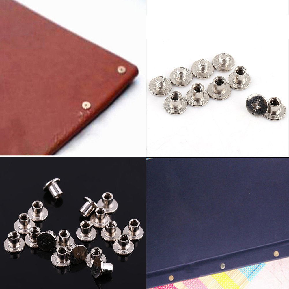 100pcs M5x6mm Nickel Binding Screws & Rivets for Photo Albums, Leather Craft, DIY Scrapbooking - Durable Fasteners for Bookbinding, Journals & Ledger Repair