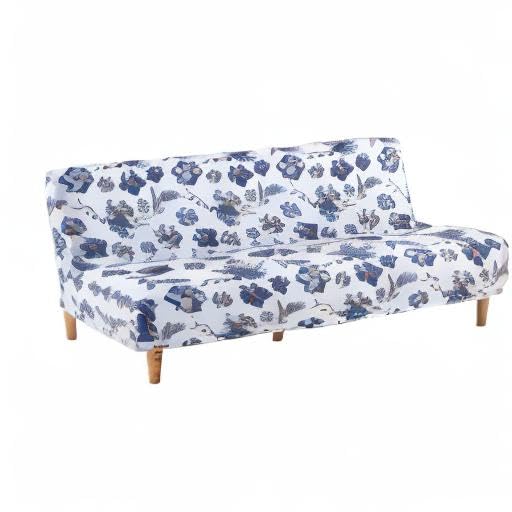 Stretch Elastic Armless Futon Slipcover - MIFXIN Furniture Protector for Foldable Sofa Bed Without Armrests, Blue Floral Design | Perfect for Small Spaces, Guest Rooms & Dorm Decor
