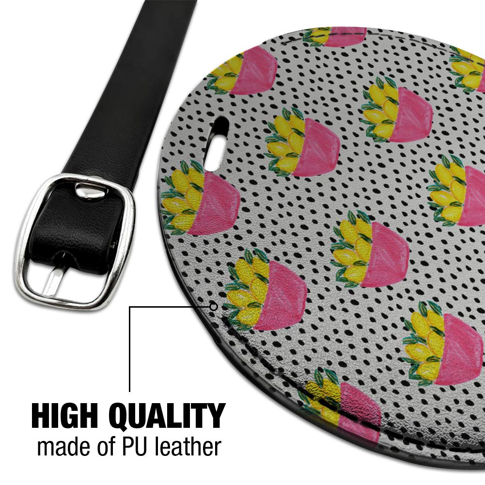 Stylish Round Leather Luggage Tag with Bowls of Lemons Design - Durable Suitcase ID Tag for Carry-On Bags - Perfect for Travel, Business Trips & Vacation Identification