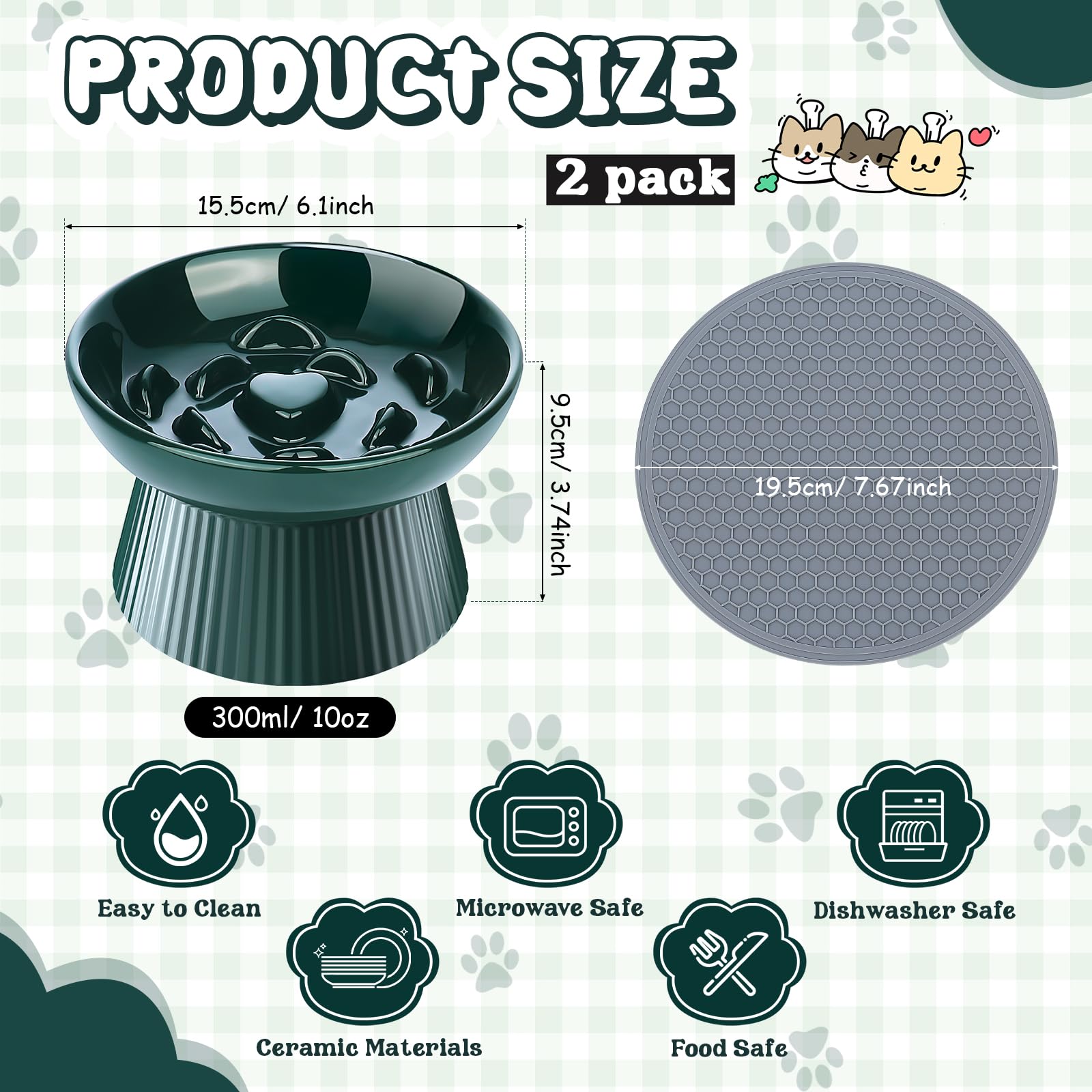 2 Pack Ceramic Raised Slow Feeder Cat Bowls - Elevated Pet Food Bowls for Indoor Cats & Small Dogs - Anti Vomiting Slow Feed Bowls for Dry & Wet Food - Durable Porcelain Design - Perfect for Mealtime Portion Control & Digestive Health