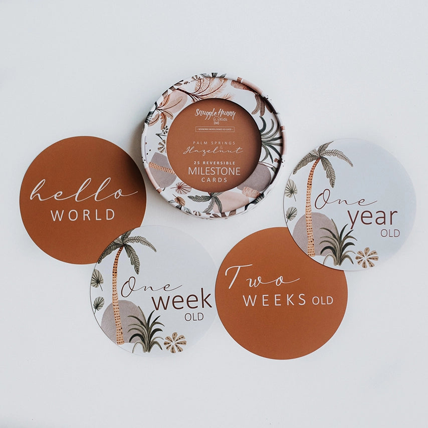 Snuggle Hunny Reversible Milestone Baby Cards - Palm Springs & Hazelnut Designs | Perfect for Newborn Photo Shoots, Monthly Milestone Tracking & Baby Memory Books