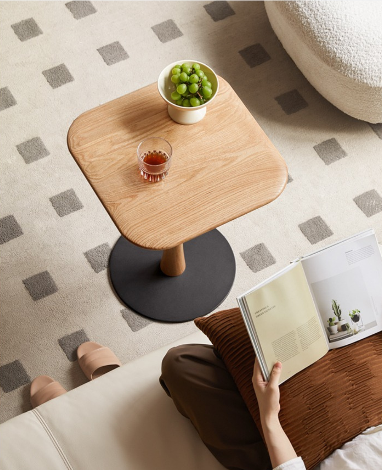 Solid Oak & Black Walnut Small Square Side Table - Handcrafted Wooden End Table for Living Room, Bedroom, or Office Decor