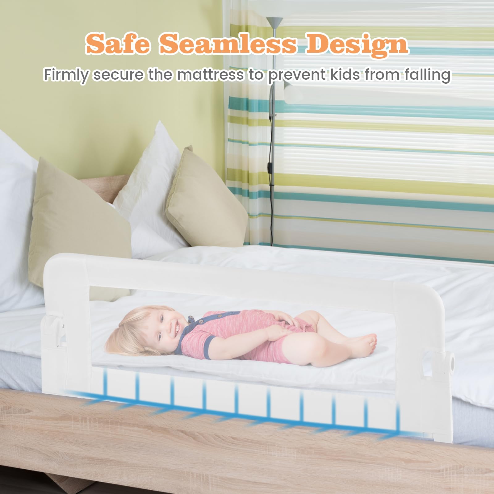 HONEY JOY Extra Long Foldable Portable Swing Down Safety Bed Rail for Toddlers - 47 Inch White Bed Guard Rail for Crib, Twin, Full, Queen & King Size Mattresses - Perfect for Travel, Home & Child Safety (1 Pack)