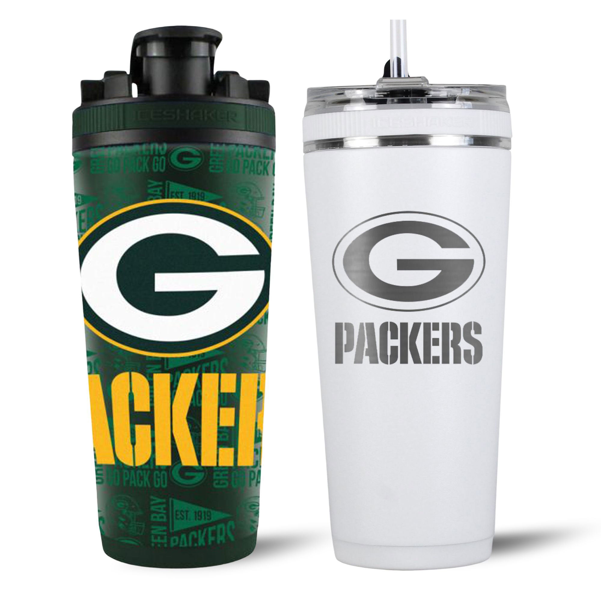 Green Bay Packers 4D Shaker & Flex Bottle Bundle - NFL Team Water Bottle Set for Sports, Gym & Outdoor Activities - Perfect for Football Fans & Game Day Hydration