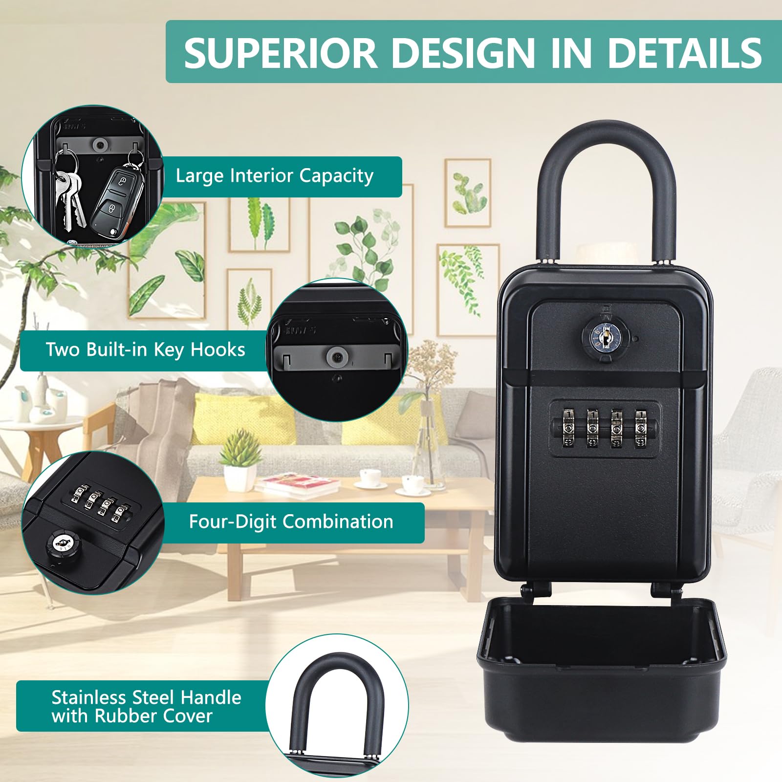 Sturdy Waterproof Key Lock Box with 4-Digit Combination - Large Capacity Security Key Hider for Outdoor & Indoor Use - Perfect for Storing House Keys, Car Keys, and ID Cards - Ideal for Home, Office, Vacation Rentals, and Real Estate Agents