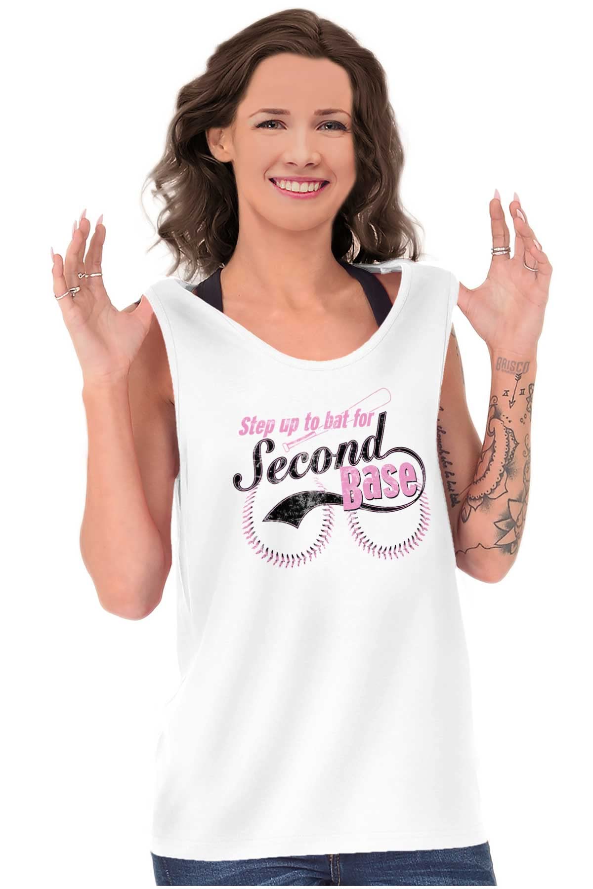 Women's Second Base Tank Top Tee Shirt - Soft & Comfortable Baseball Inspired Casual Top for Sports, Gym & Everyday Wear