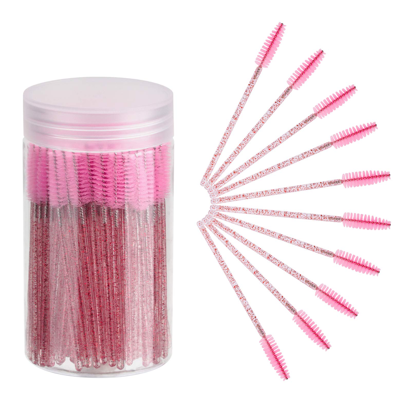 CHEFBEE 100PCS Disposable Eyelash Brushes & Mascara Wands - Professional Makeup Applicator Kit for Eyelash Extensions, Eyebrow Grooming - Includes Storage Container (Pink) | Perfect for Salon, Home Use & Travel Makeup Essentials