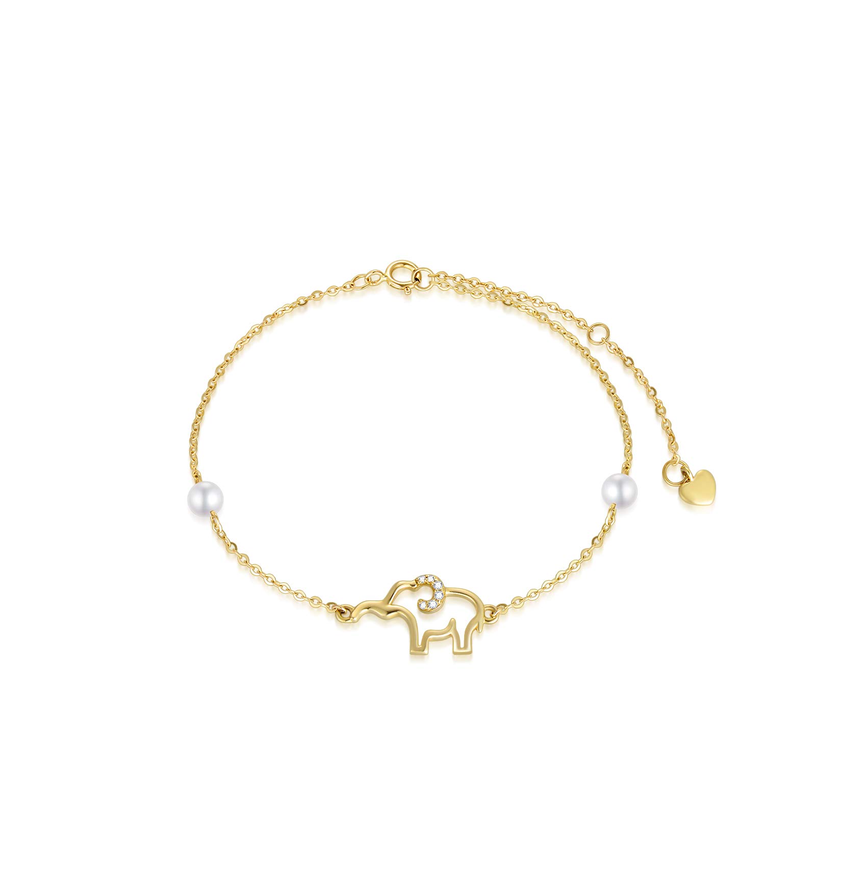 SISGEM 10k Gold Diamond Elephant Anklet for Women - Elegant Lucky Ankle Bracelet Jewelry Gift for Sister, Wife, or Her (8.6