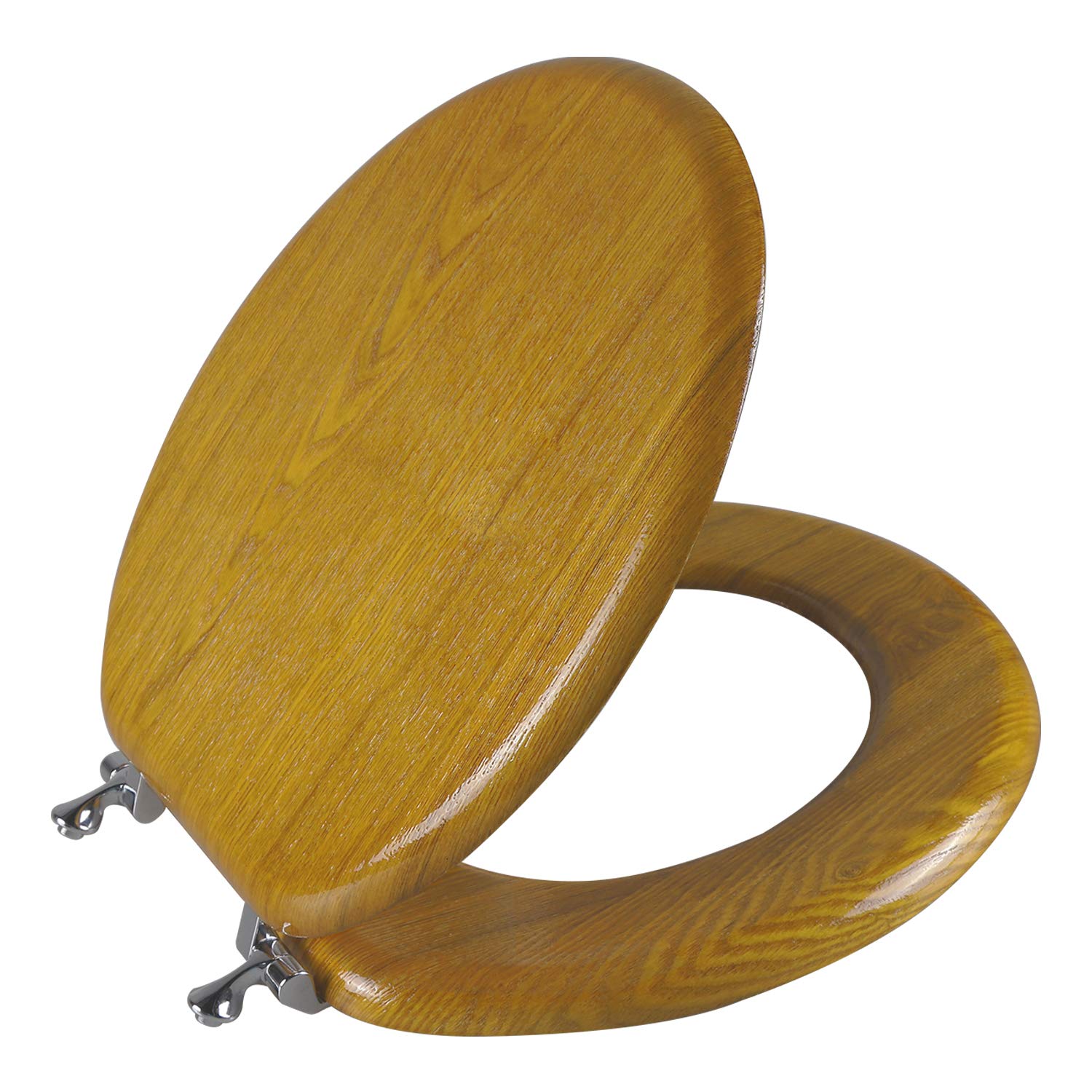 Durable Wood Veneer Toilet Seat with Metal Hinges - Easy to Clean, Scratch-Resistant, American Standard Size (Round, Oak Finish) | Perfect for Bathroom Upgrades & Home Renovations