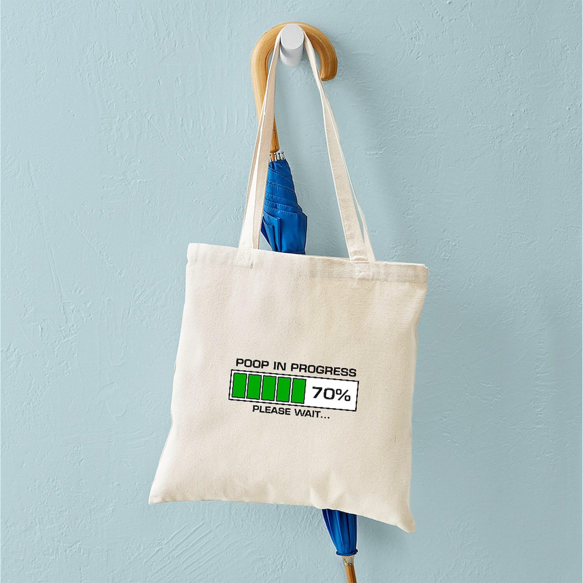 Funny Poop In Progress Tote Bag - Natural Canvas Reusable Grocery Shopping Bag for Beach, Gym & Daily Use | Eco-Friendly & Durable