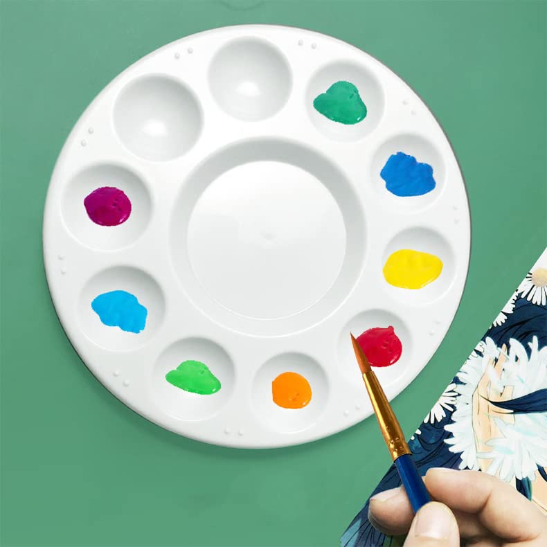 4 Pack Round Plastic Paint Palettes with 11 Wells - 6.7 Inch White Paint Tray for Oil & Watercolor Painting - Perfect for Artists, Students & DIY Projects
