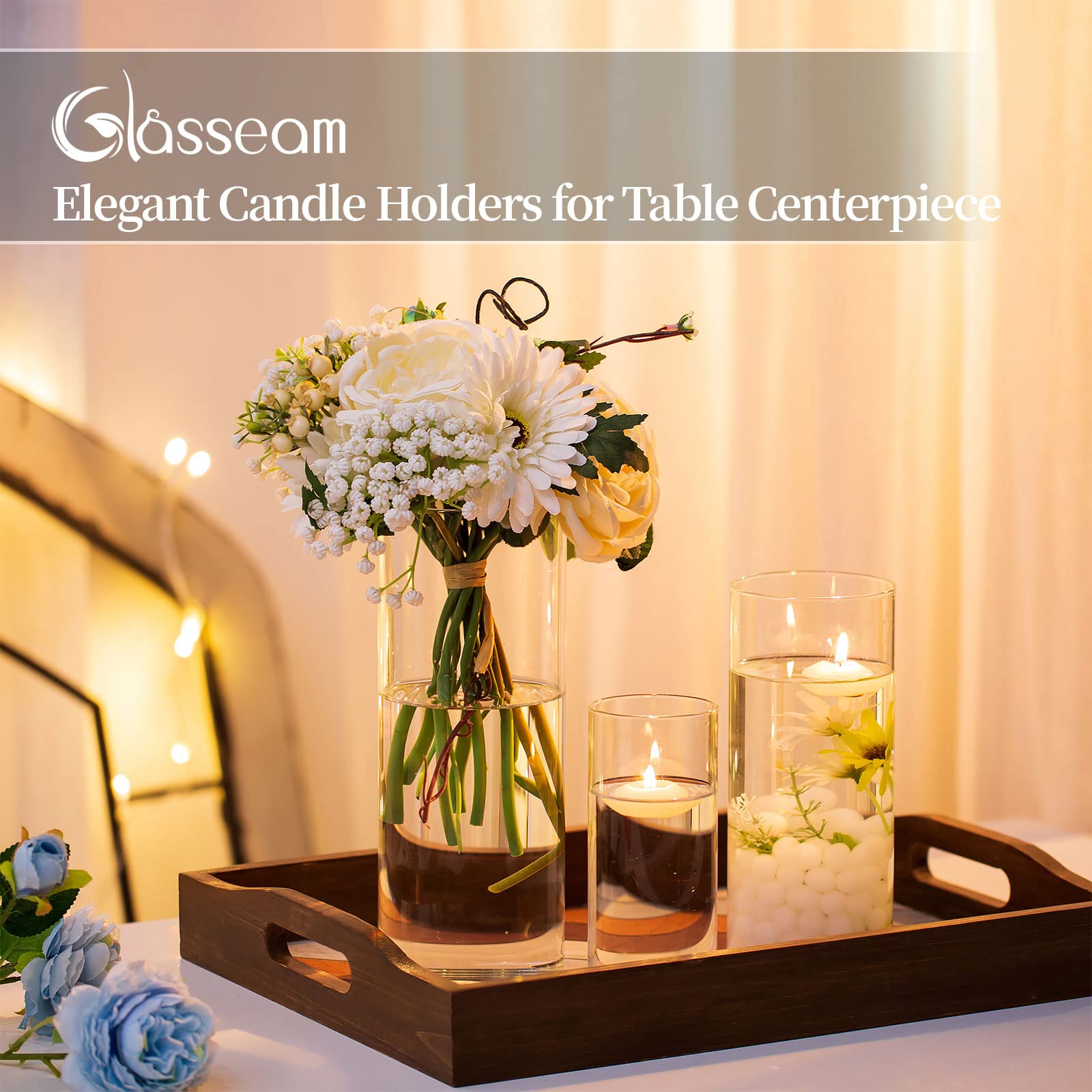 Glasseam Set of 30 Clear Cylinder Hurricane Glass Candle Holders - Bulk Pillar Vases for Wedding Centerpieces, Christmas Decor & Party Table Decorations - Perfect for Romantic Dinners, Holiday Tablescapes & Special Event Decor