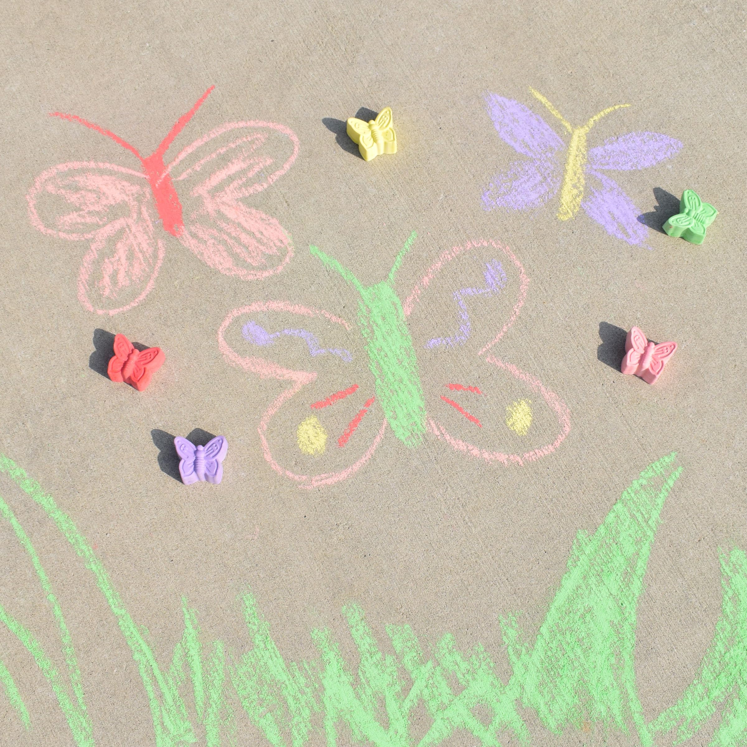 5-Piece Colorful Butterfly Sidewalk Chalk - Washable & Non-Toxic Art Supplies for Kids Ages 3+ | Outdoor Play, Birthday Gifts & Creative Activities - Sunny Days Entertainment