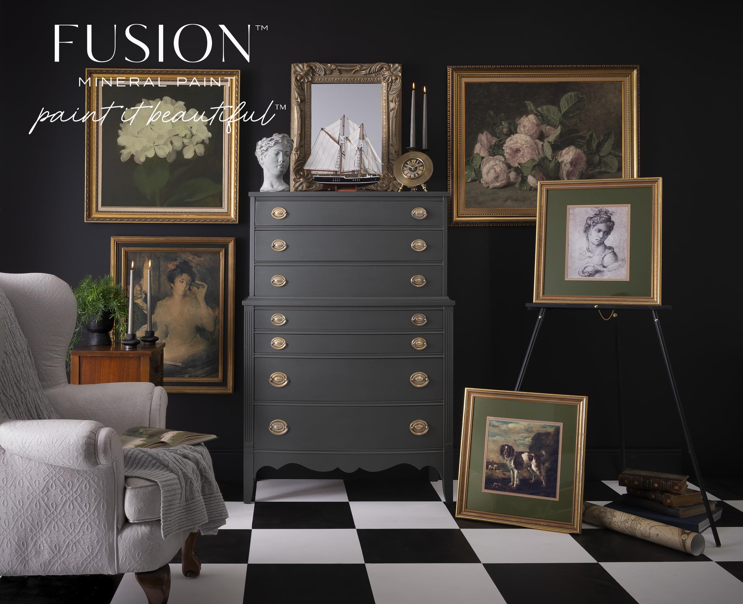 Fusion Mineral Paint - Premium Chalk-Based Paint (500ml, Wellington) for Furniture, Cabinets & Home Decor DIY Projects