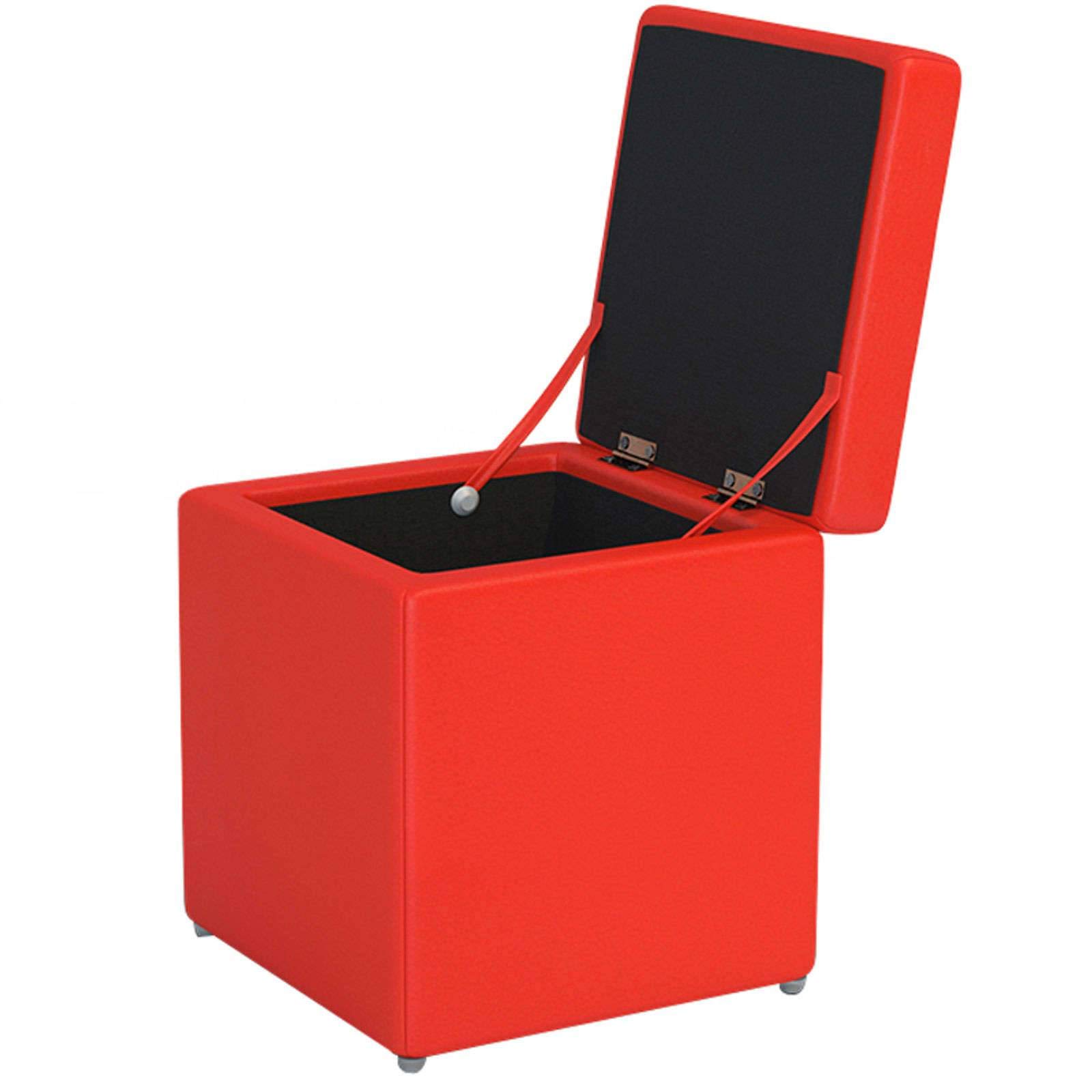 PU Leather Square Storage Ottoman Footrest Stool - 30x35cm (12x14inch) Red, Multi-Functional Shoe Bench Toy Box with Padded Seat, Supports 135kg - Perfect for Living Room, Nursery, Bedroom & Small Space Organization