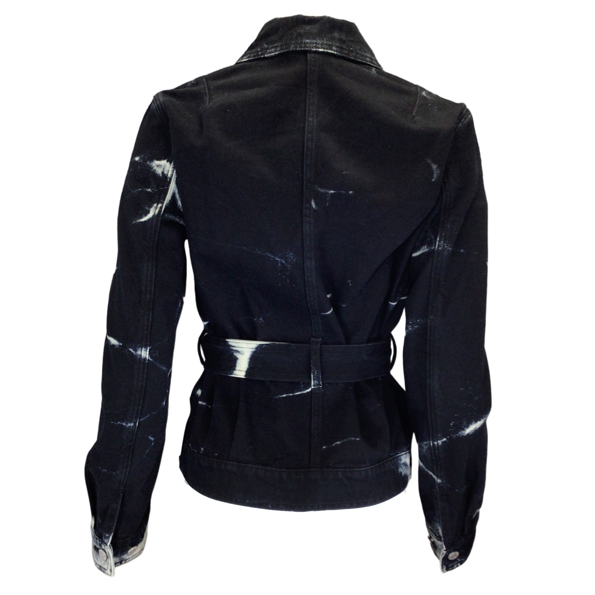 Dries Van Noten Black & White Marble Bleach Tie-Dye Denim Jacket | Stylish Vintage Distressed Coat for Women | Perfect for Casual Outings, Streetwear Fashion & Night Out Looks