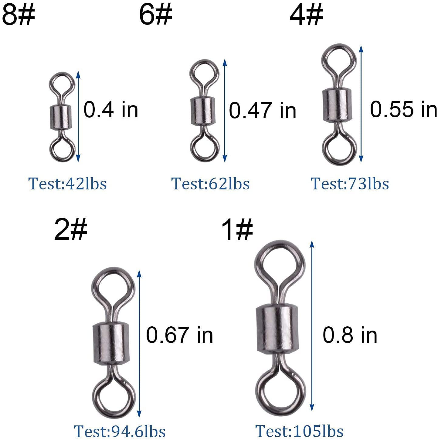 270pcs High Strength Stainless Steel Black Nickel Barrel Fishing Swivels - Size #1 #2 #4 #6 #8 - Durable Fishing Line Connectors for Saltwater & Freshwater Fishing | Ideal for Bass, Trout & Deep Sea Angling
