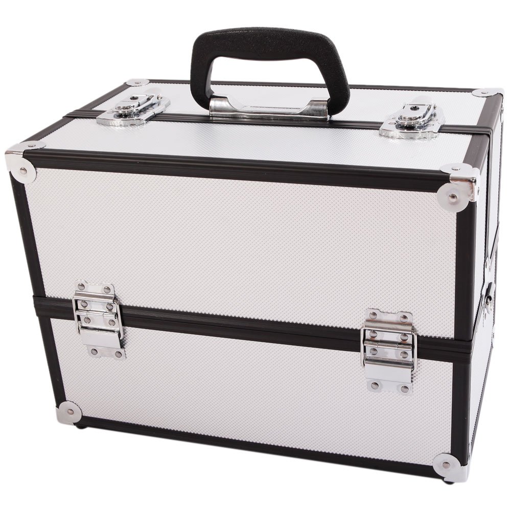 Professional Aluminum Alloy Cosmetic Case with Lock & Key - Portable Makeup Storage Box for Travel, Jewelry Organizer, Silver (Ideal for Makeup Artists, Travelers & Home Use)