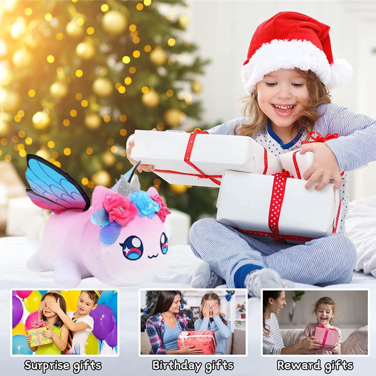 Cute Anime Cat Plush Toy - Meemeows Angel & Demon Stuffed Animal, Soft Cat Pillow Gift for Kids & Fans (Butterfly Cat Design) - Perfect for Bedroom Decor, Birthday Presents, and Anime Collectors