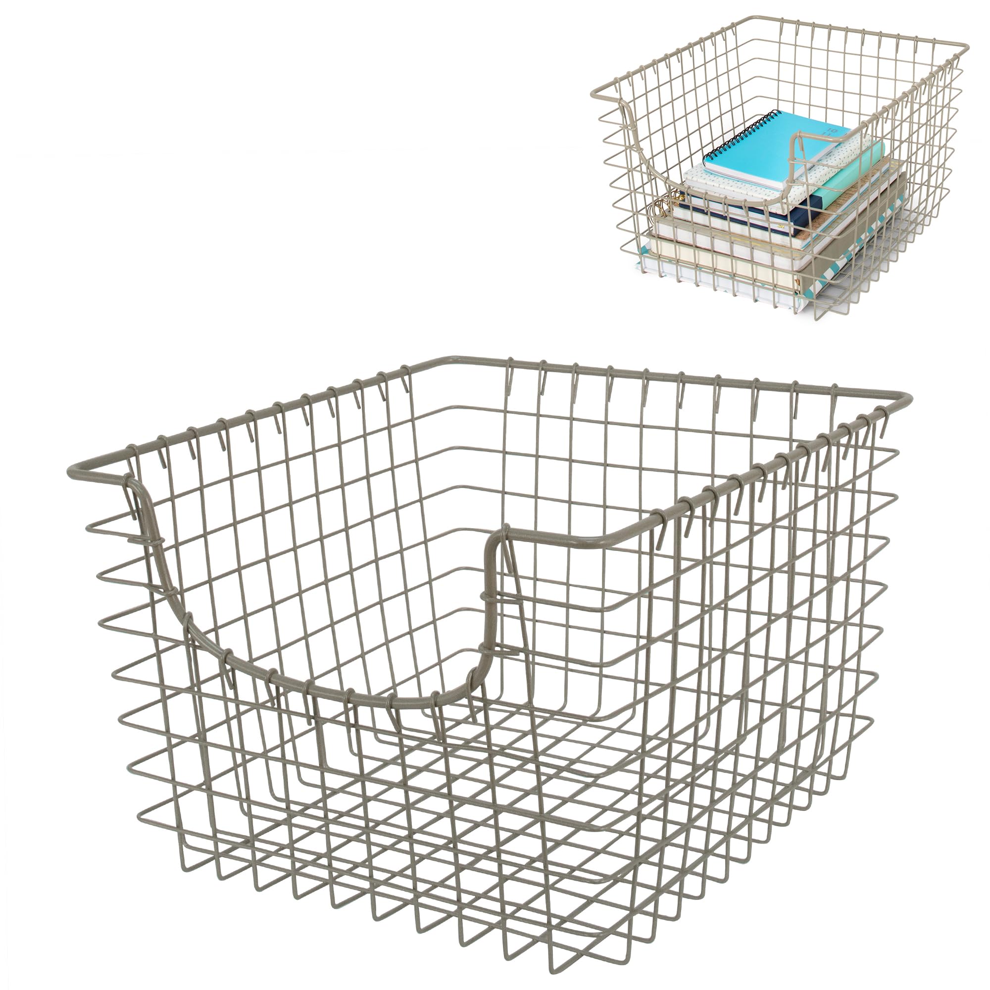 Vintage-Inspired Steel Scoop Wire Basket by Spectrum Diversified - Satin Nickel Storage Organizer for Kitchen, Pantry, Closet, Bathroom, Craft Room & Garage - Perfect for Fruits, Vegetables, Toiletries & Home Decor Organization
