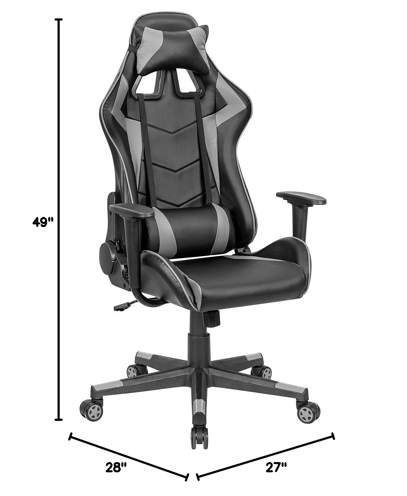 Premium High Back Gaming Chair with Bonded Leather - Ergonomic Office & Racing Style for PC, Console & Streaming - Black/Gray - Perfect for Esports, Home Office & Gaming Setups