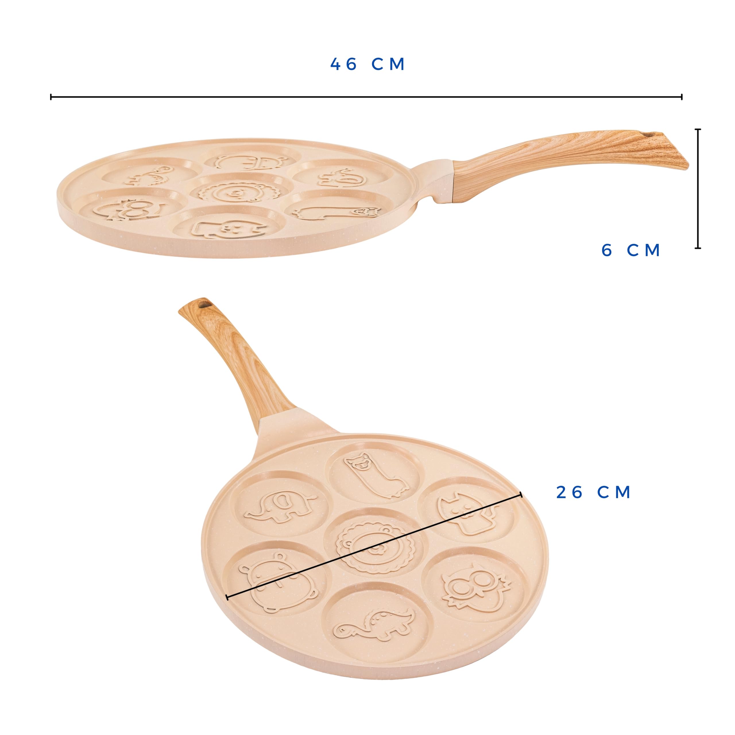 Erreke Non-Stick Pancake Pan with Fun Emoji Faces - 26cm Beige Skillet for Pancakes, Induction & All Cooktops - Perfect for Kids Breakfast & Family Cooking