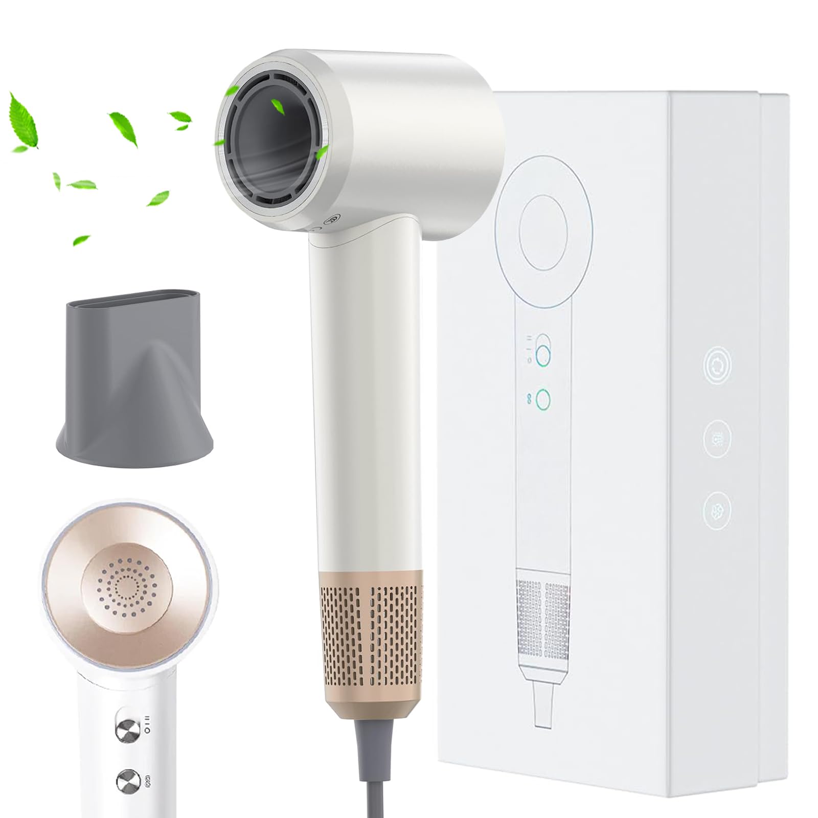 Professional Ionic Hair Dryer for Fast Drying - 3 Heat & Speed Settings, Low Noise, Lightweight for Home & Travel (White) - Perfect for Salon Styling, Daily Use & On-the-Go