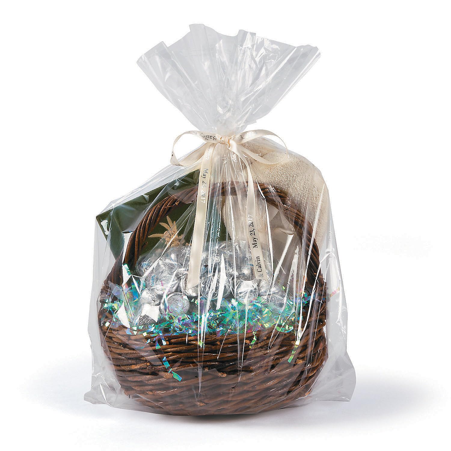 **50-Piece Large Clear Cello Basket Bags for Wedding Party Supplies | Cellophane Gift Bags for Bridal Showers, Baby Showers & Events**